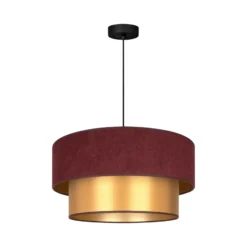 Lámpara colgante Dorina, rojo oscuro/dorado, Ø 45 cm, tejido, E27