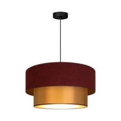 Lámpara colgante Dorina, rojo oscuro/dorado, Ø 45 cm, tejido, E27