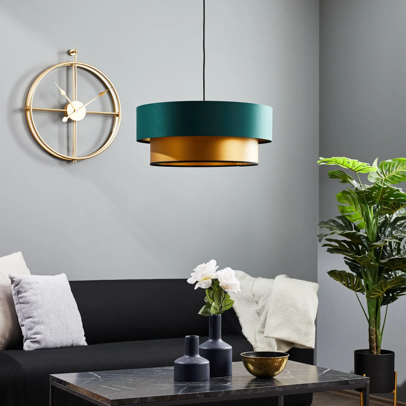 Lámpara colgante Dorina, verde/oro Ø 50cm
