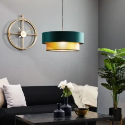 Lámpara colgante Dorina, verde/oro Ø 50cm