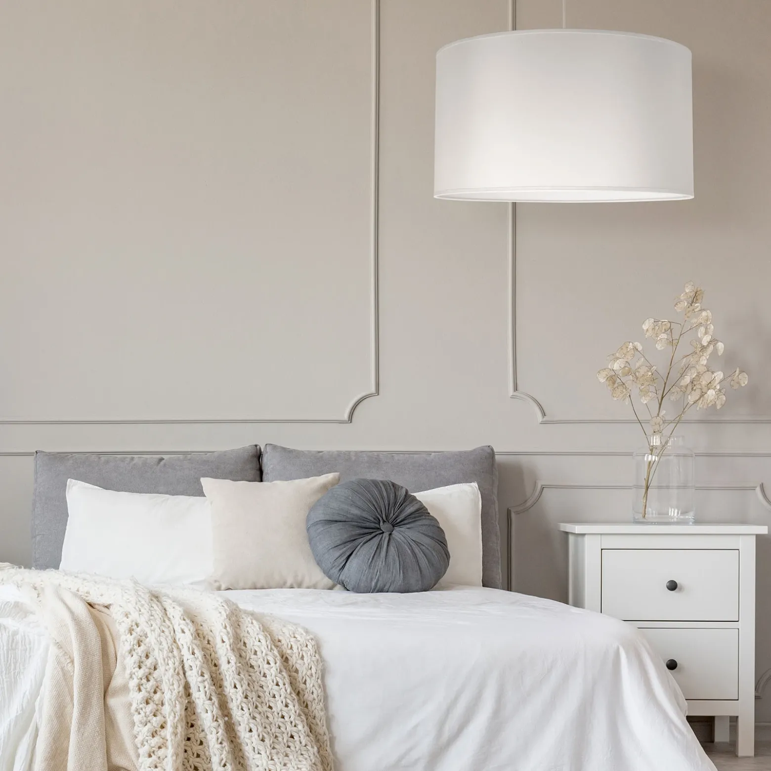 Lámpara colgante Dorset de textil, blanco