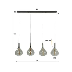 Lámpara colgante Droppone, 4 luces, gris humo, cristal, E27
