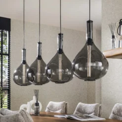 Lámpara colgante Droppone, 4 luces, gris humo, cristal, E27