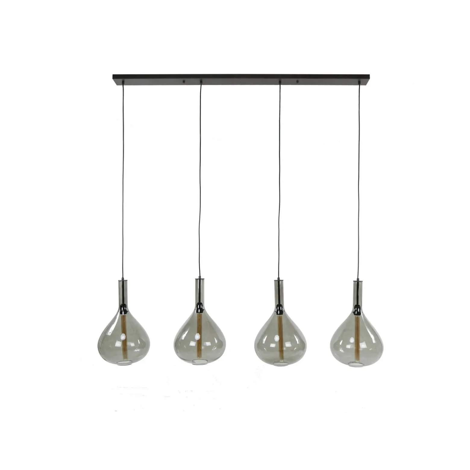 Lámpara colgante Droppone, 4 luces, gris humo, cristal, E27