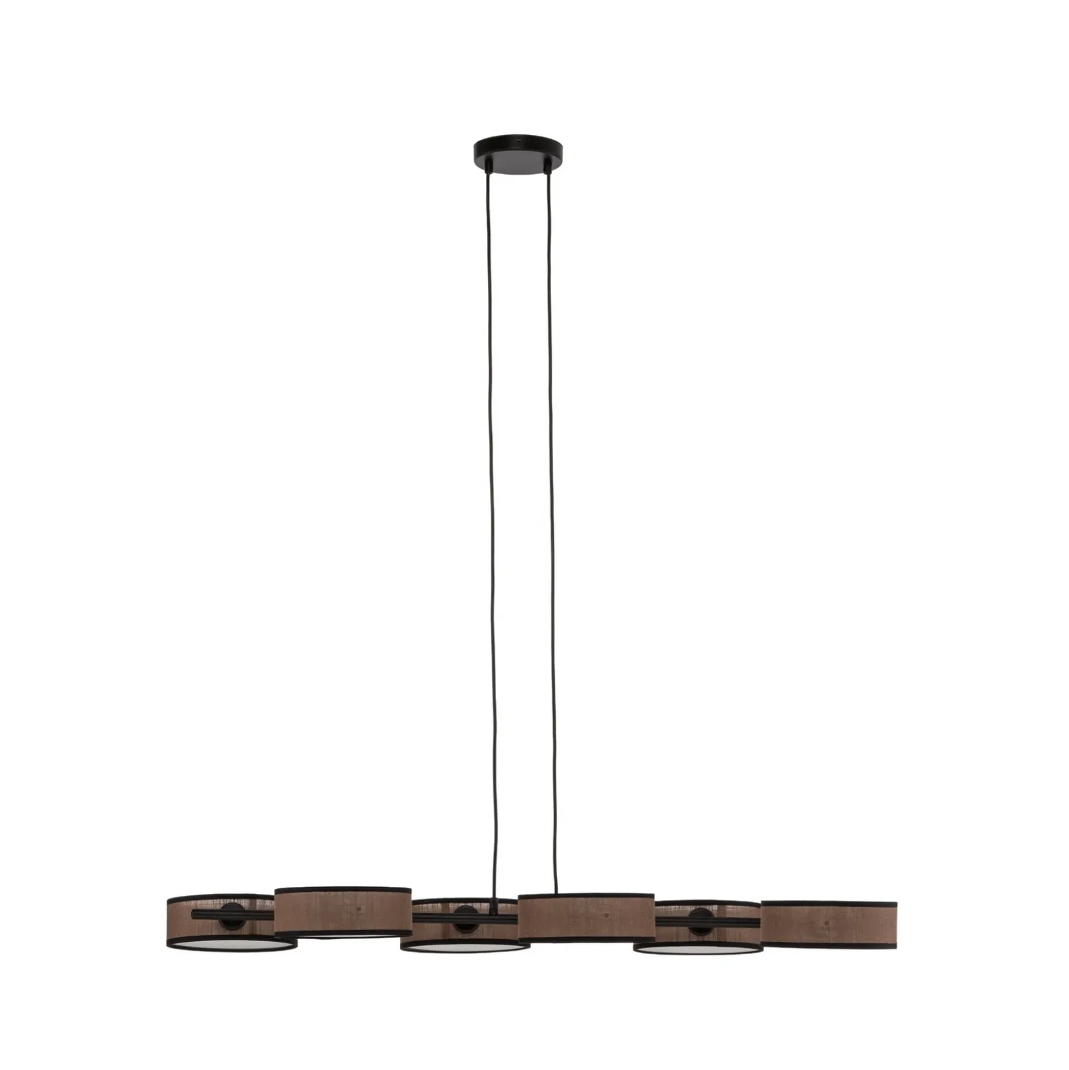 Lámpara colgante DRUMZ, marrón, longitud 100 cm, 6 luces, tejido, E14