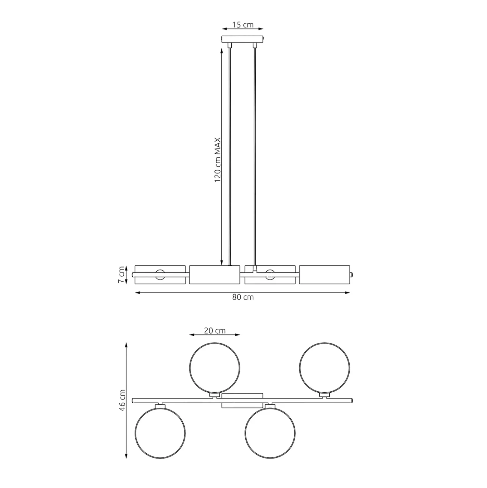 Lámpara colgante Drumz 4, marrón, tela/acero, longitud 80 cm, E14