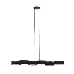 Lámpara colgante DRUMZ, negra, longitud 100 cm, 6 luces, tejido, E14