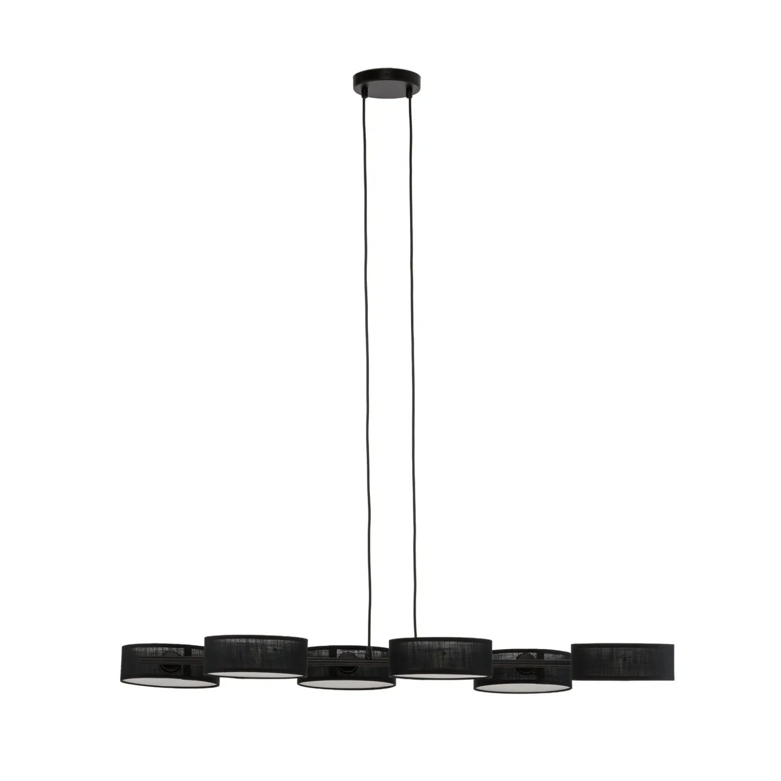 Lámpara colgante DRUMZ, negra, longitud 100 cm, 6 luces, tejido, E14