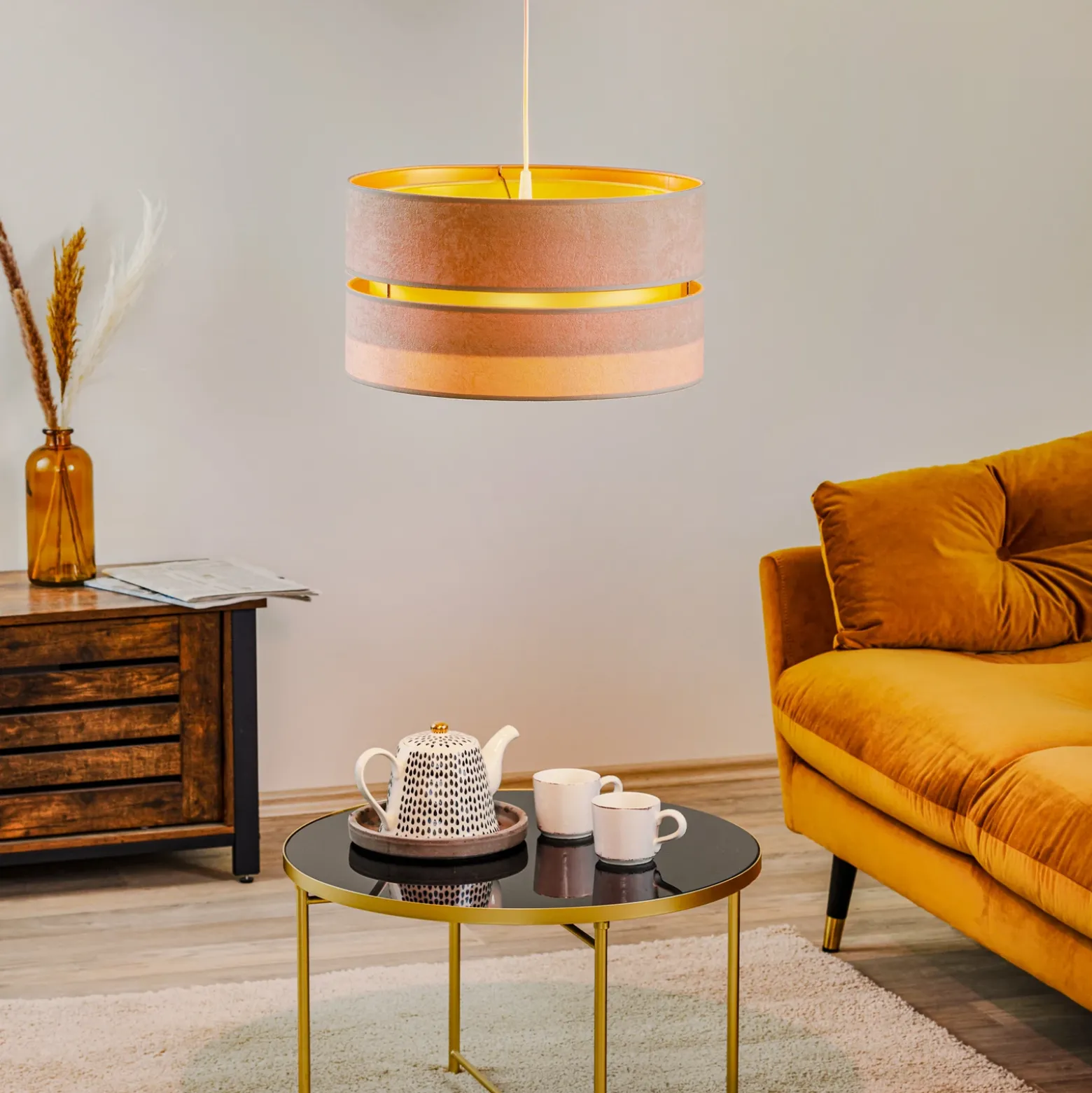 Lámpara colgante Duo, beige/dorado, Ø40cm, 1 luz