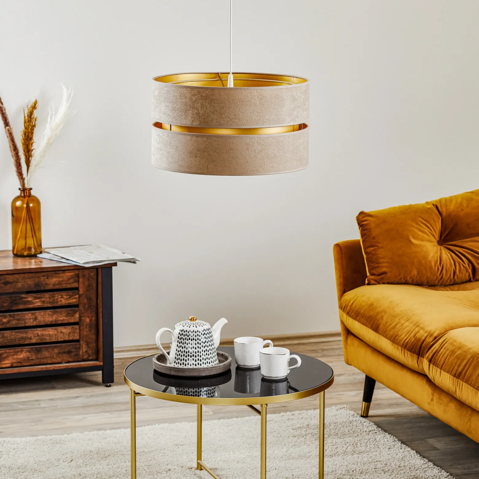 Lámpara colgante Duo, beige/dorado, Ø40cm, 1 luz