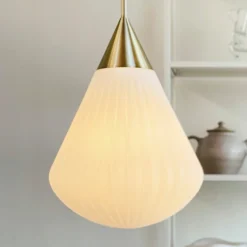 Lámpara colgante Dyberg Larsen Ballon, Ø 33 cm, blanco/color latón