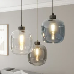 Lámpara colgante Elio, cristal, azul/claro/gris, Ø 52 cm, 3 luces