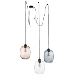 Lámpara colgante Elio, cristal, marrón/claro/gris, 3 luces, descentrable