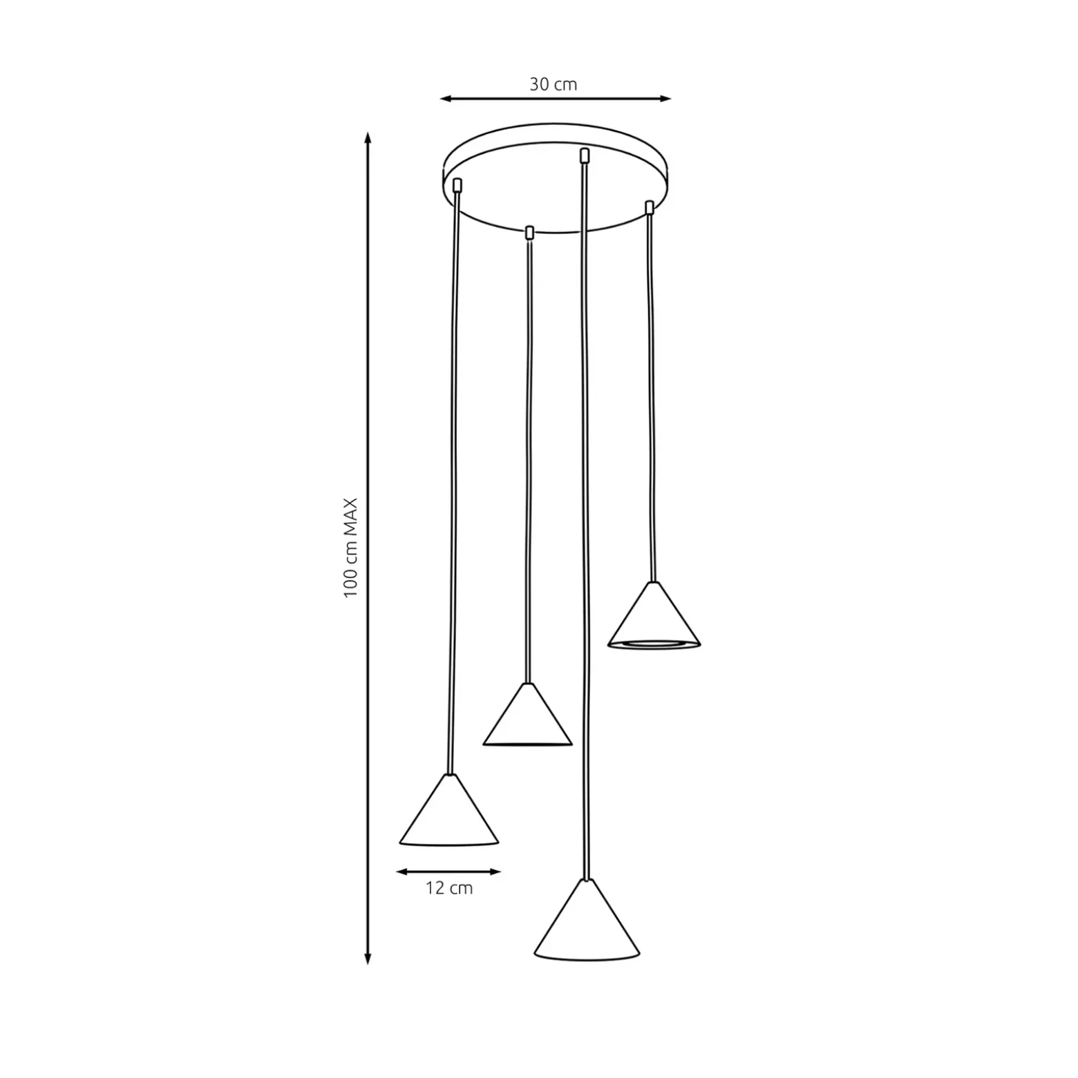Lámpara colgante Elit, 4 luces, Ø 30 cm, negro, metal, GX53