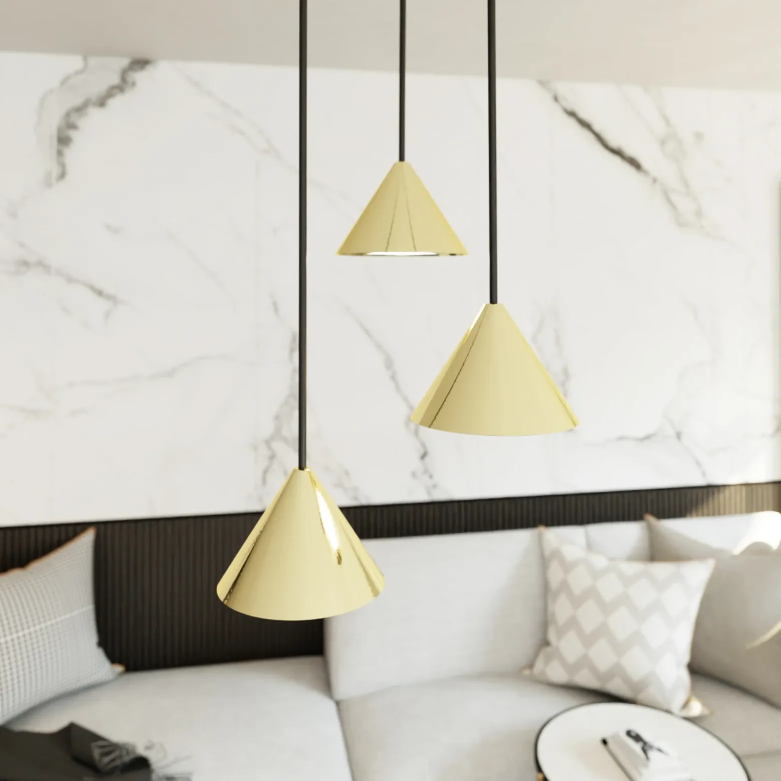 Lámpara colgante Elit, 3 luces, Ø 20 cm, negro/dorado, metal