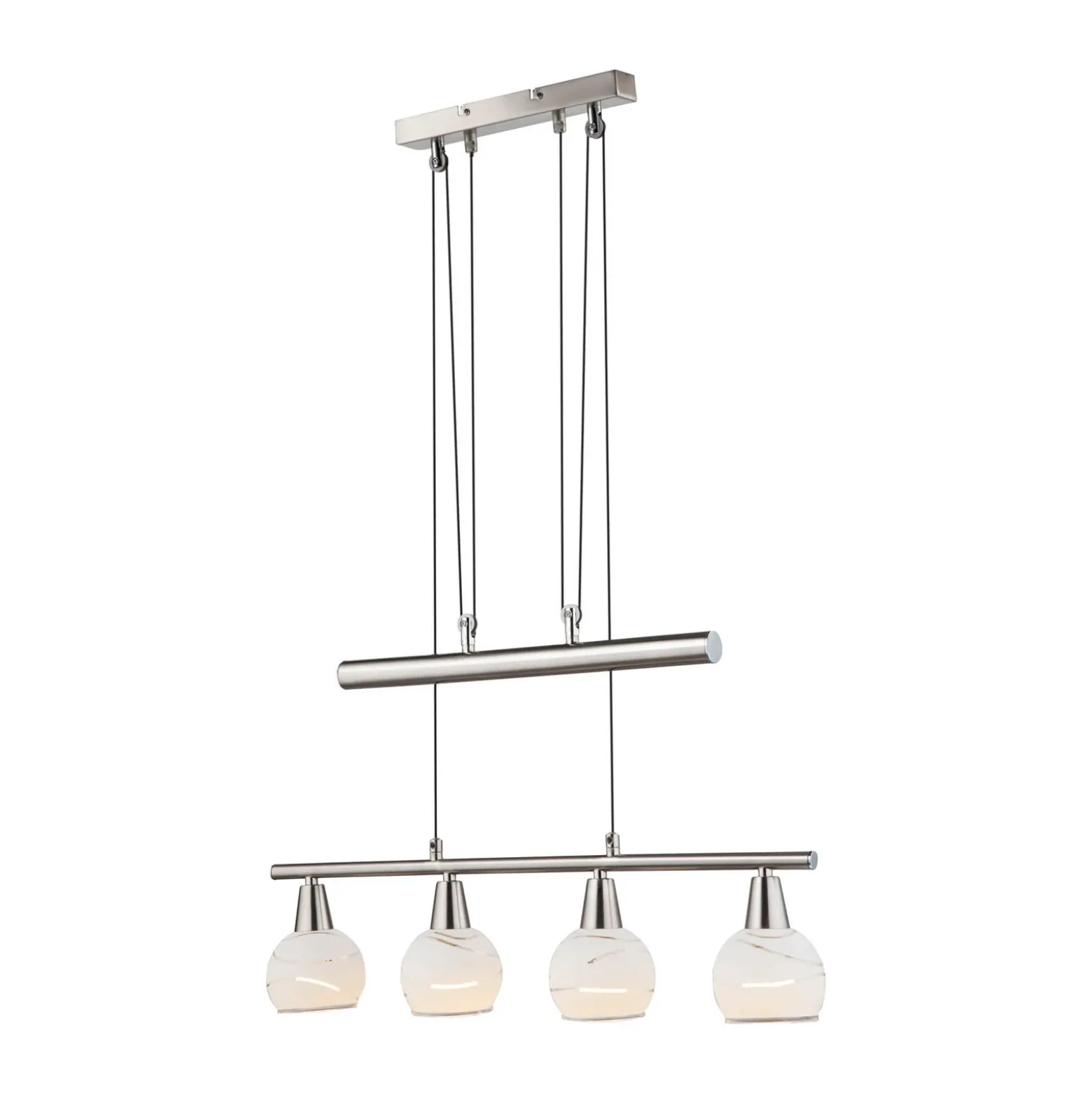 Lámpara colgante Elliott, longitud 60 cm, níquel mate, metal/vidrio