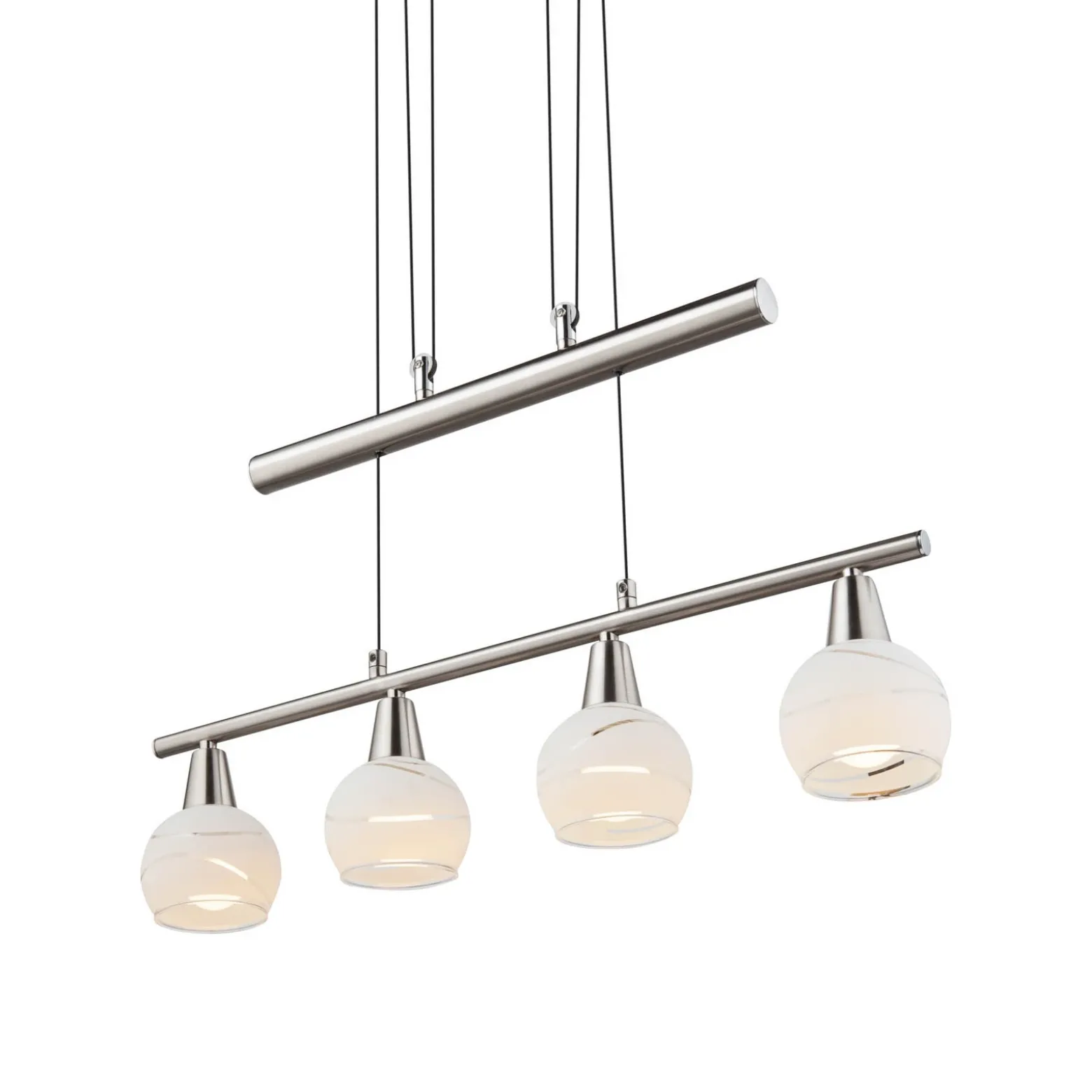 Lámpara colgante Elliott, longitud 60 cm, níquel mate, metal/vidrio