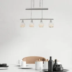 Lámpara colgante Elliott, longitud 60 cm, níquel mate, metal/vidrio