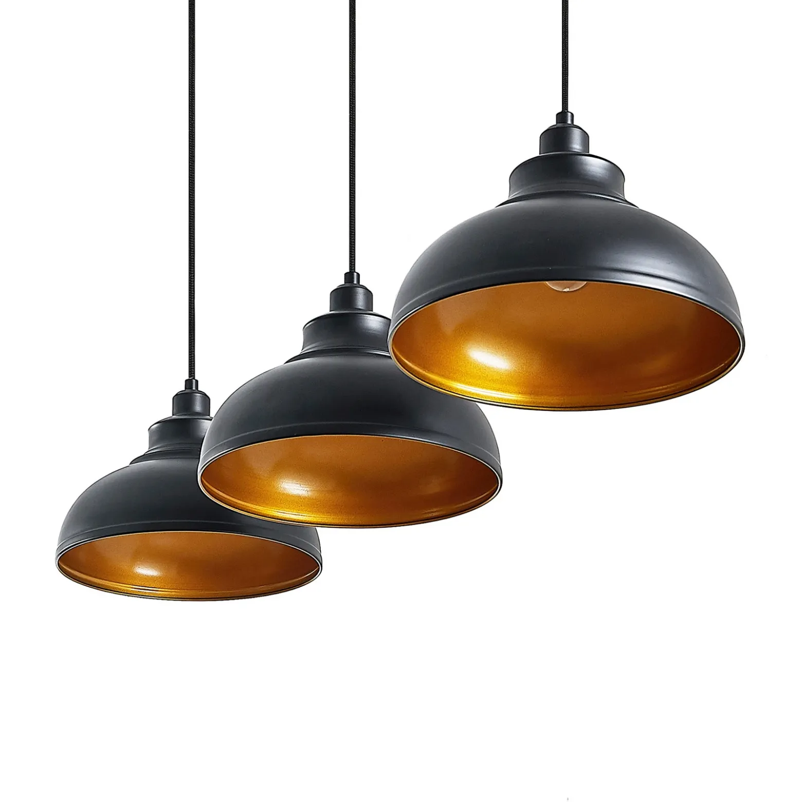 Lámpara colgante Emna de Lindby, 3 luces, negro/dorado, metal, 101 cm