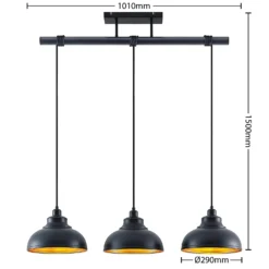 Lámpara colgante Emna de Lindby, 3 luces, negro/dorado, metal, 101 cm