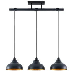 Lámpara colgante Emna de Lindby, 3 luces, negro/dorado, metal, 101 cm