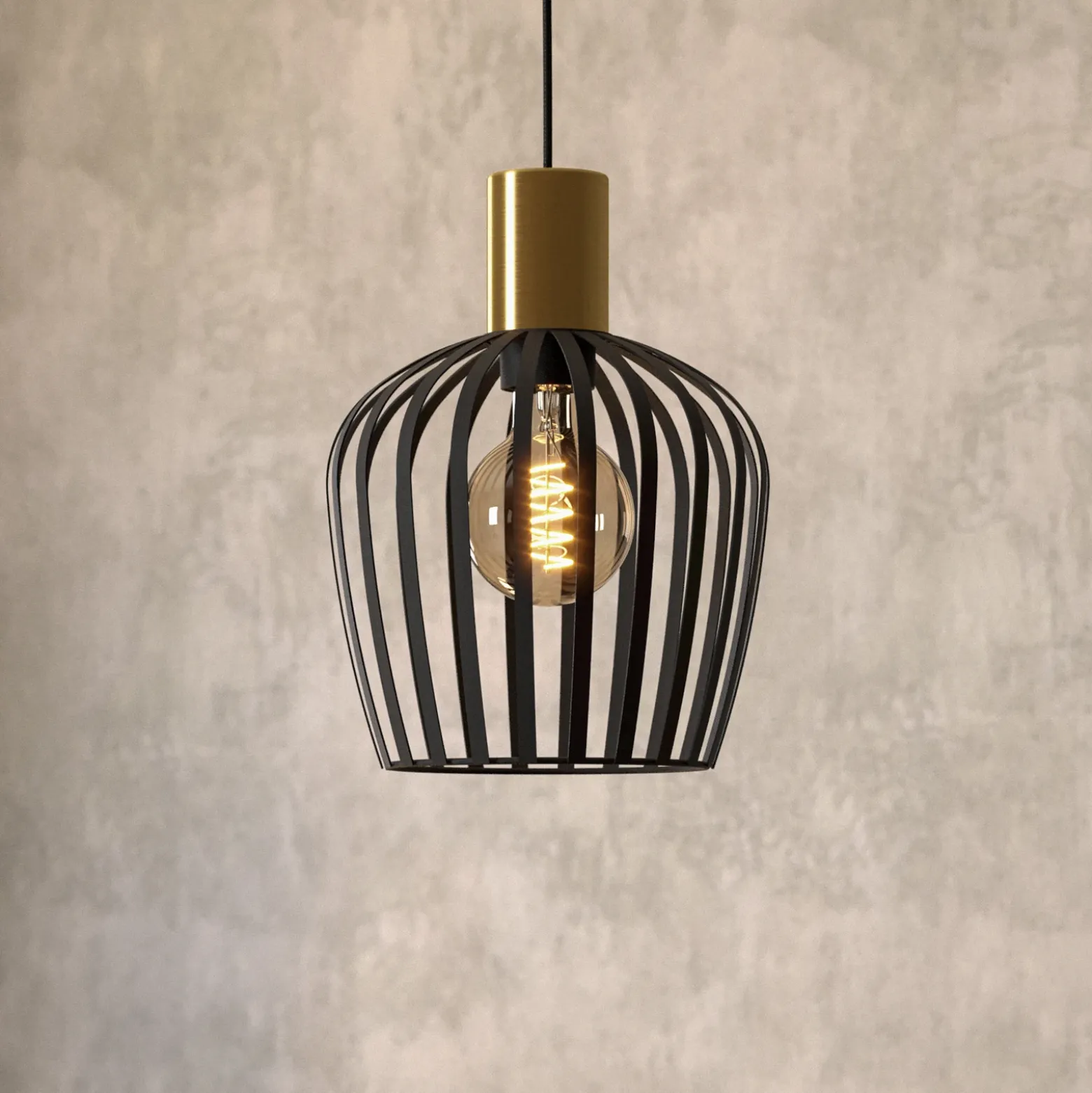 Lámpara colgante Empoli, Ø 20 cm, negro/color latón, acero
