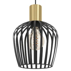 Lámpara colgante Empoli, Ø 20 cm, negro/color latón, acero