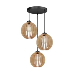 Lámpara colgante Envostar Clay de contrachapado de abedul, 3 luces, redonda