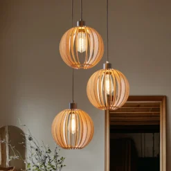 Lámpara colgante Envostar Clay de contrachapado de abedul, 3 luces, redonda
