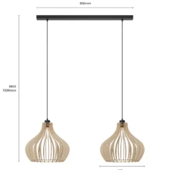Lámpara colgante Faje, contrachapado de abedul, 110 cm, 2 lámparas.