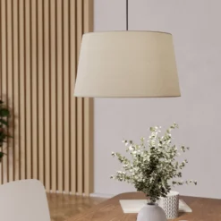 Lámpara colgante Febres, Ø 35 cm, blanco y negro, tela