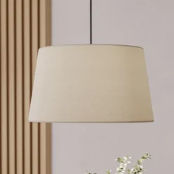 Lámpara colgante Febres, Ø 35 cm, blanco y negro, tela