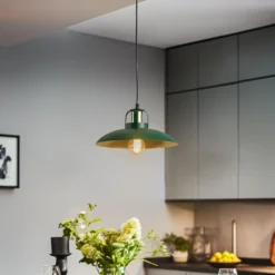 Lámpara colgante Felix, verde/dorado, 1 luz