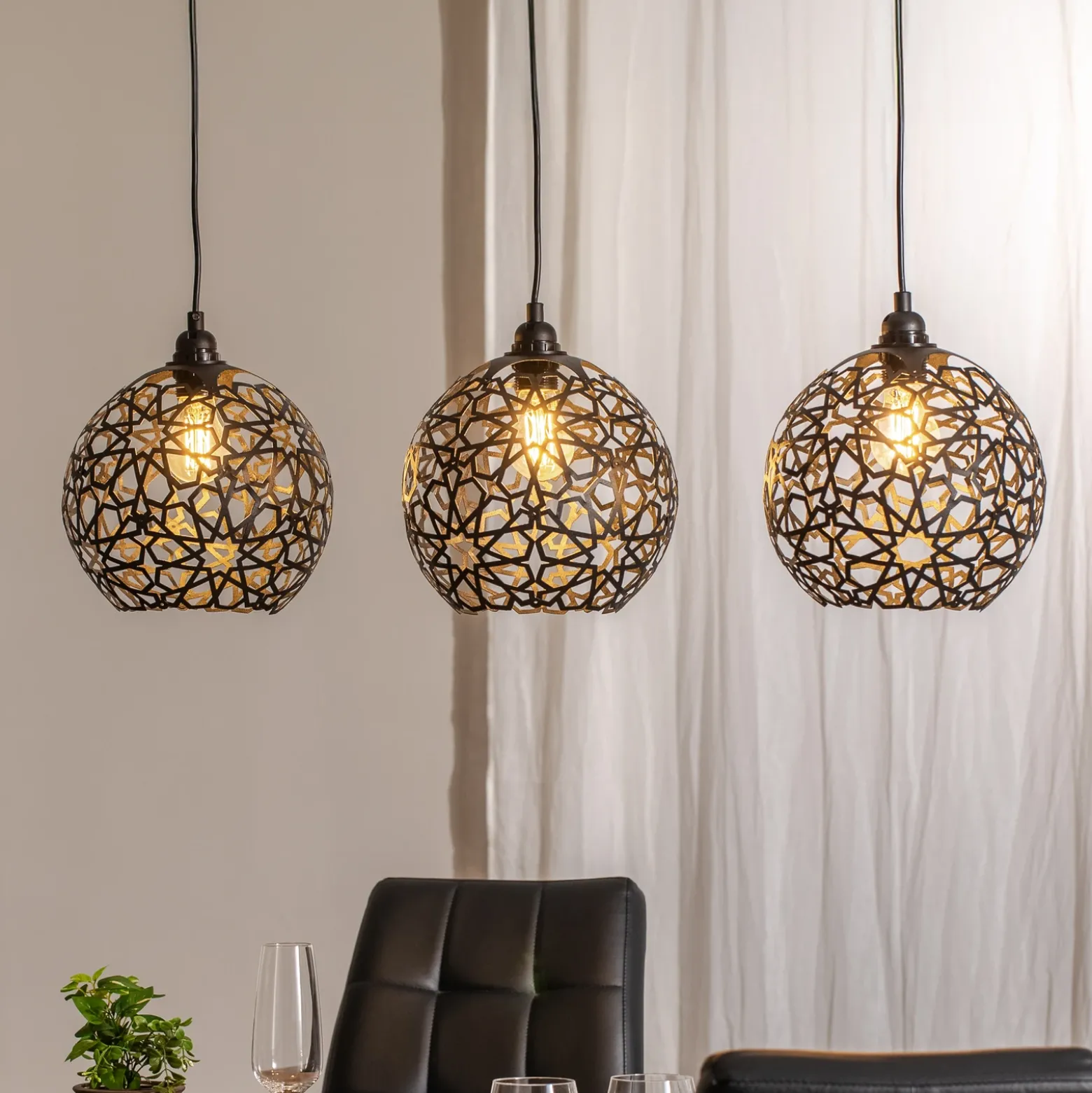 Lámpara colgante Fellini MR-786 3 luces lineal negro