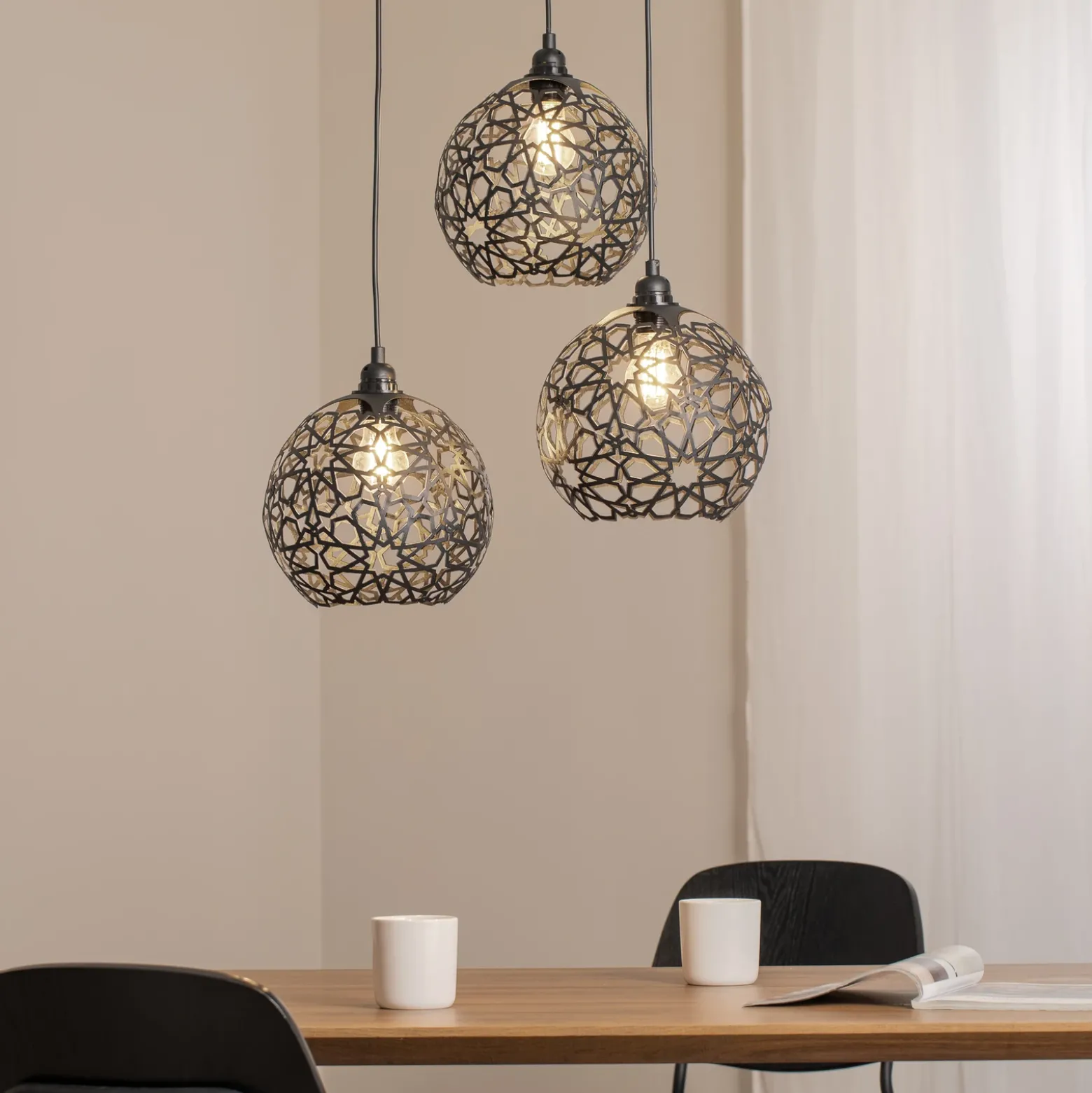 Lámpara colgante Fellini MR-787 3 luces roundel negro