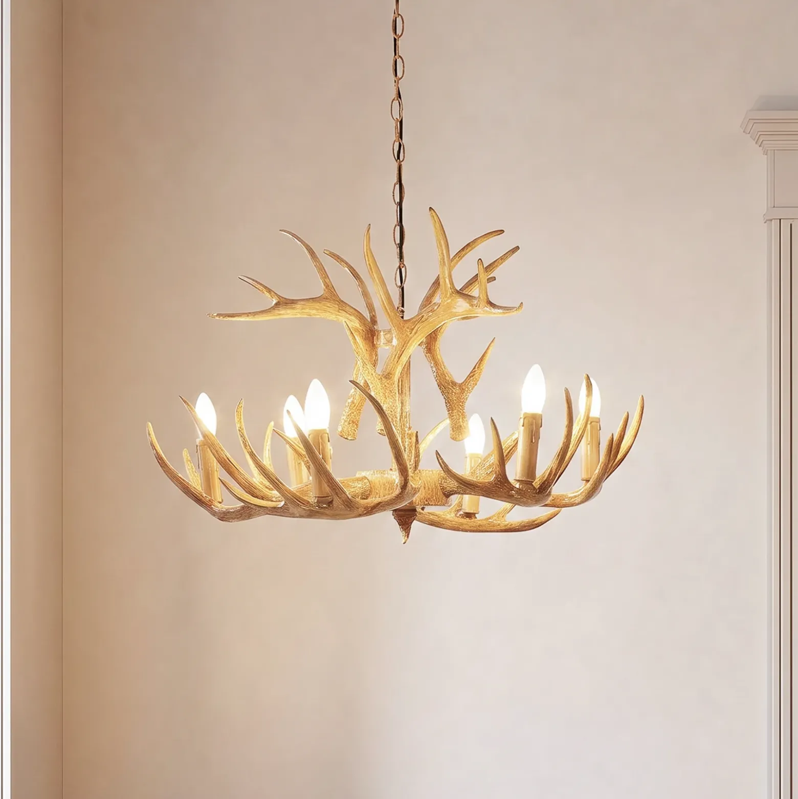 Lámpara colgante Fibi de Lindby, marrón, asta, 6 luces E14