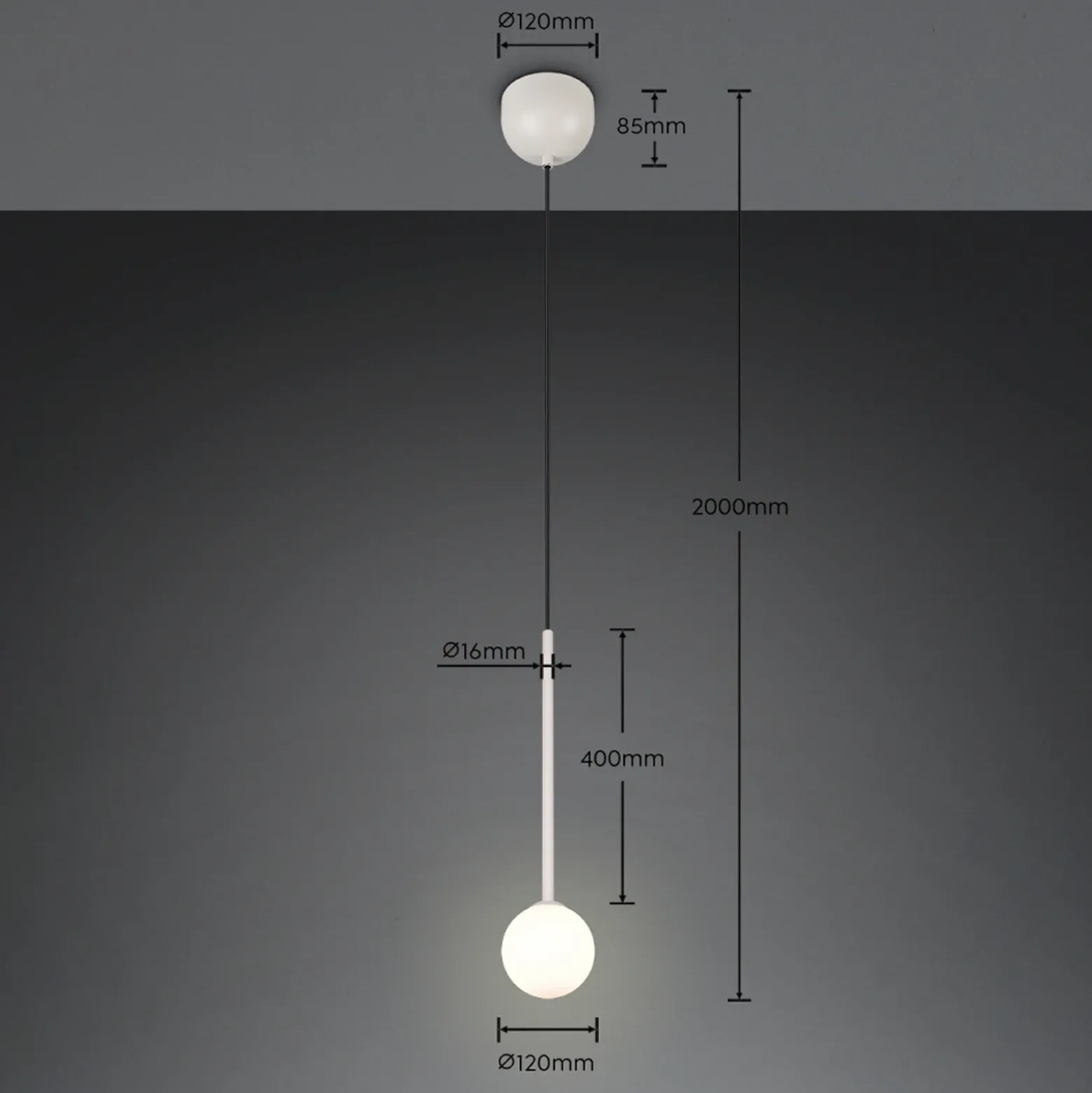 Lámpara colgante Firano, gris, Ø 12 cm, metal
