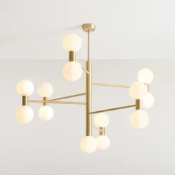 Lámpara colgante Flare, 13 luces, latón/blanco opalino, cristal