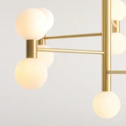Lámpara colgante Flare, 13 luces, latón/blanco opalino, cristal