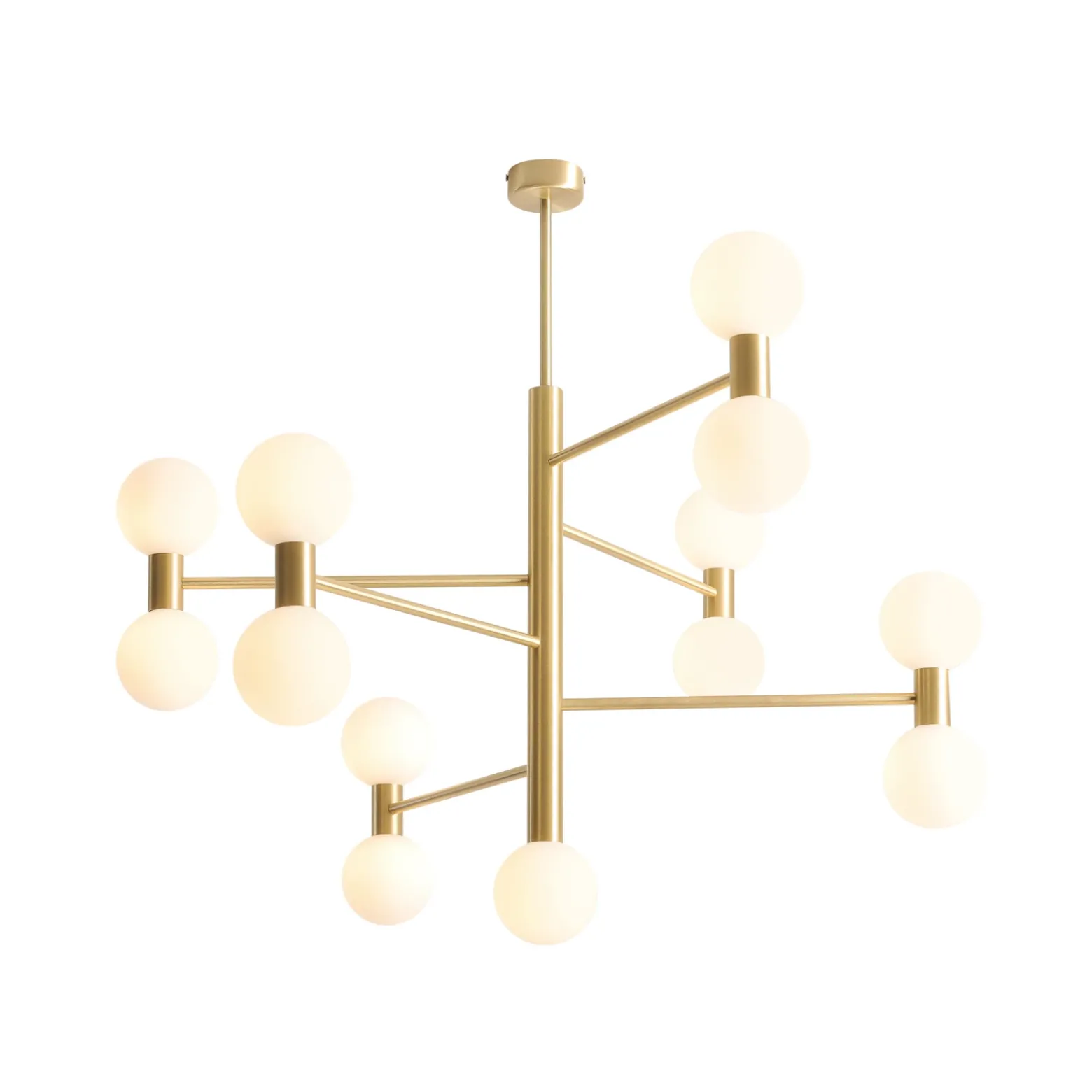Lámpara colgante Flare, 13 luces, latón/blanco opalino, cristal