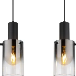 Lámpara colgante Florentina, longitud 103 cm, gris humo, cristal, 4 luces.