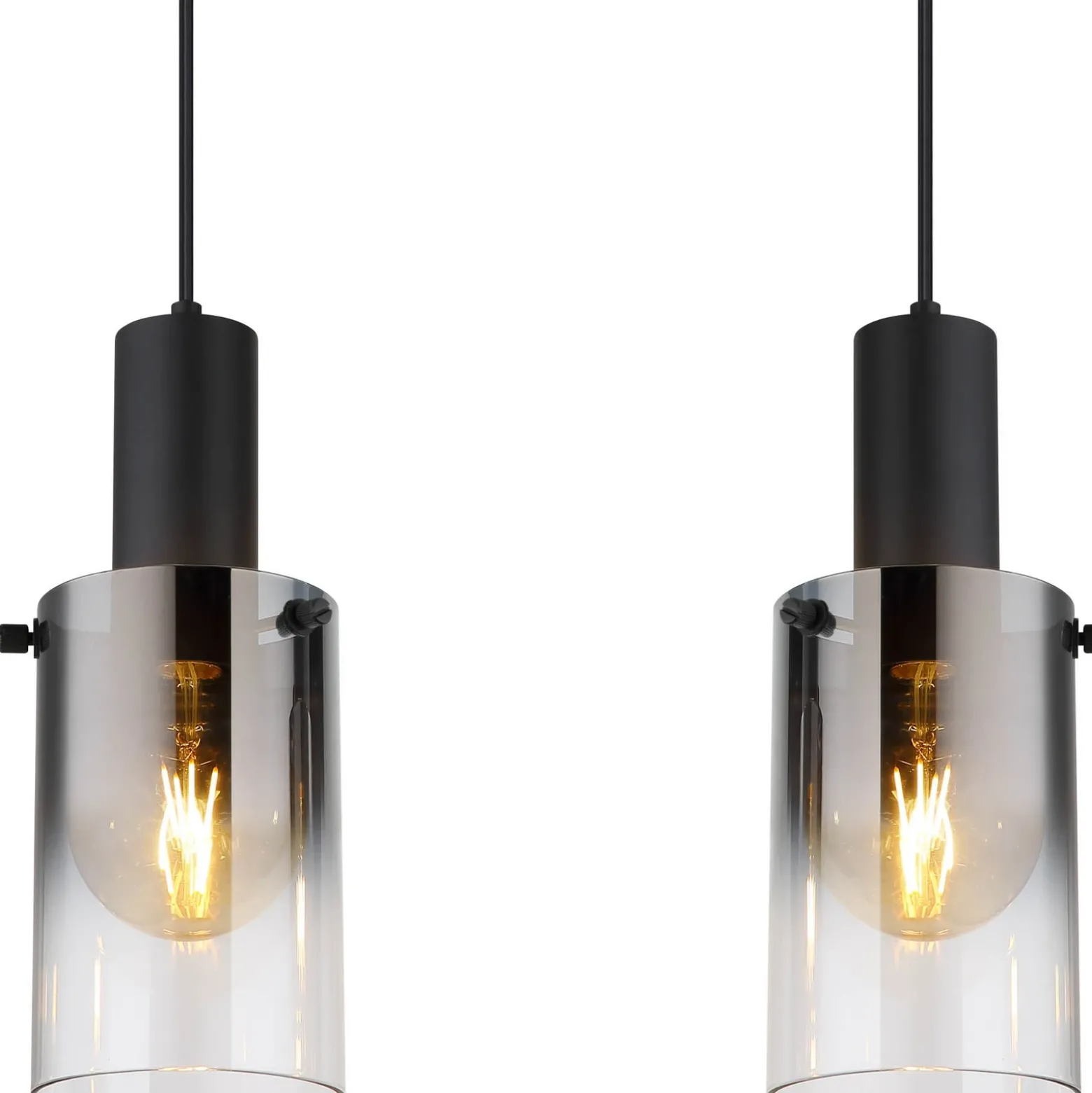 Lámpara colgante Florentina, longitud 103 cm, gris humo, cristal, 4 luces.