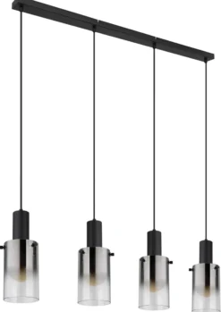 Lámpara colgante Florentina, longitud 103 cm, gris humo, cristal, 4 luces.