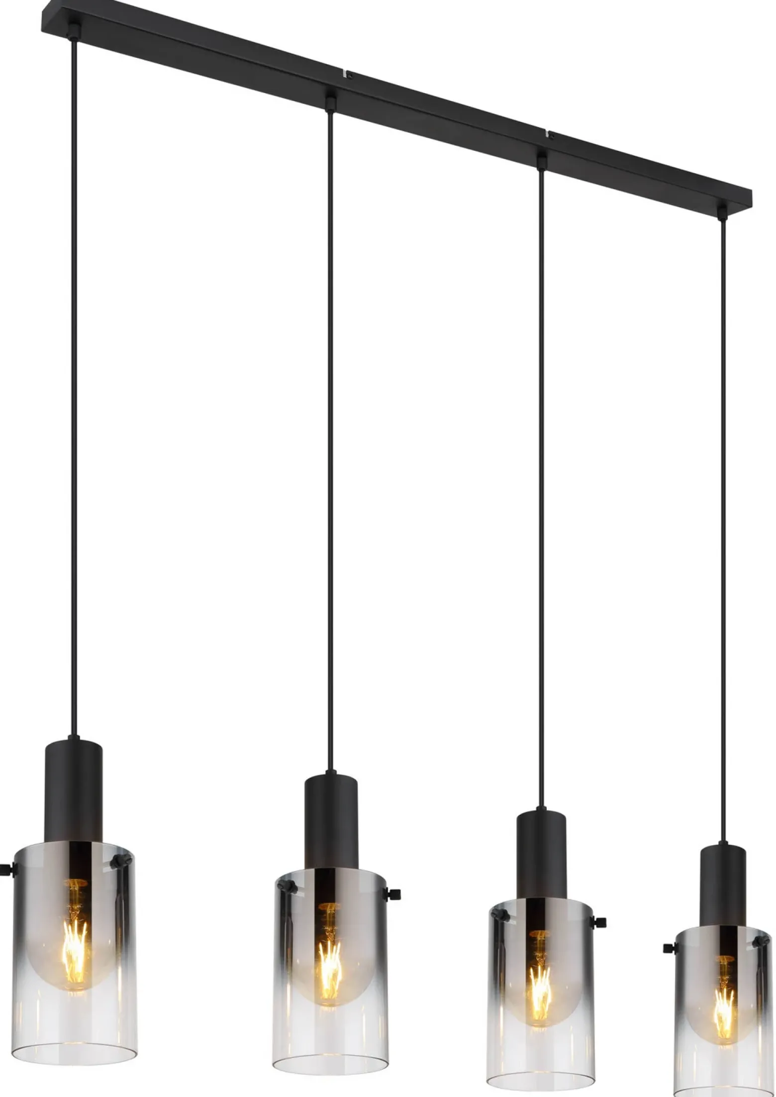 Lámpara colgante Florentina, longitud 103 cm, gris humo, cristal, 4 luces.
