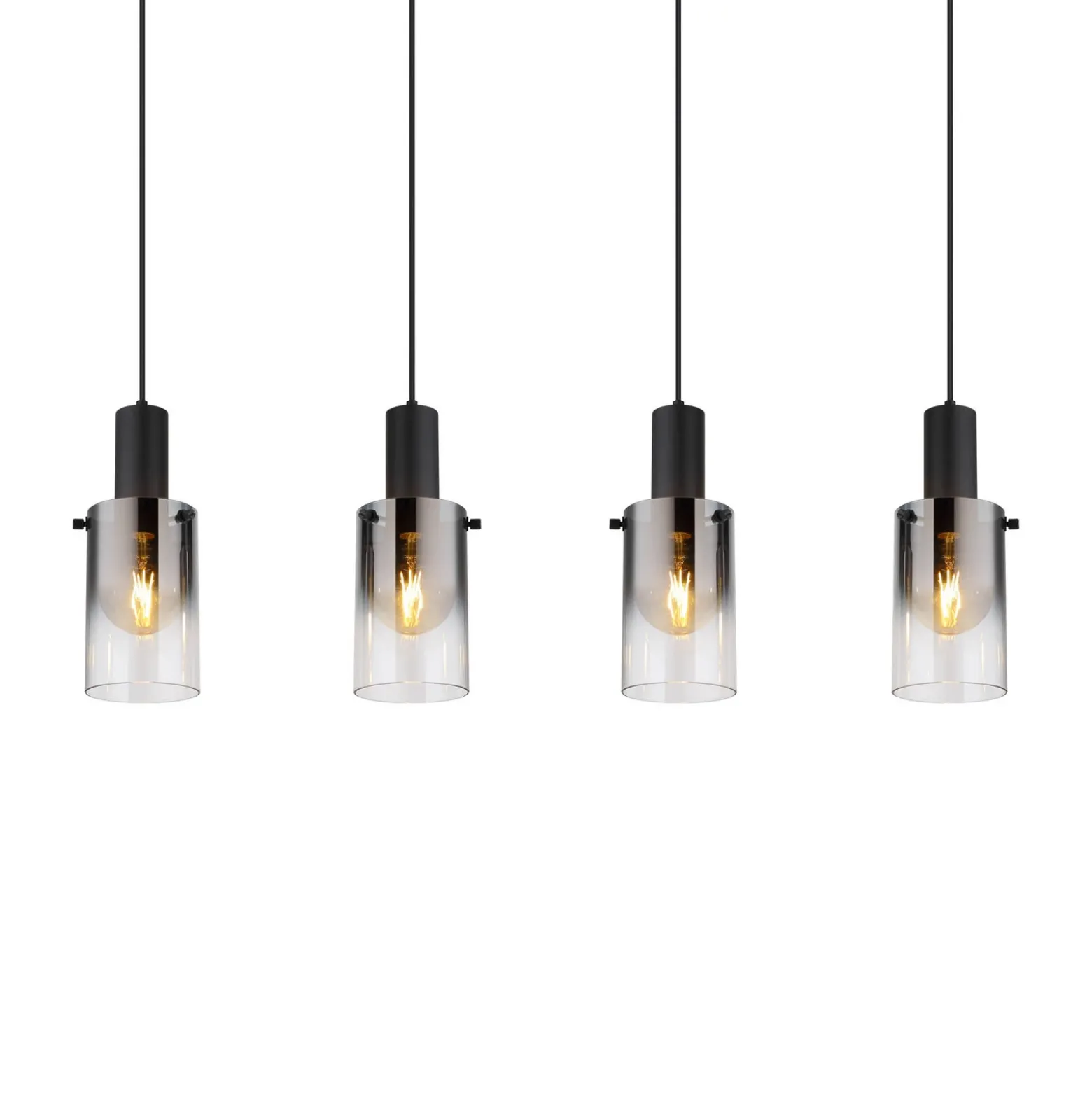 Lámpara colgante Florentina, longitud 103 cm, gris humo, cristal, 4 luces.