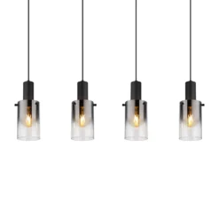 Lámpara colgante Florentina, longitud 103 cm, gris humo, cristal, 4 luces.