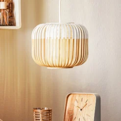 Lámpara colgante Forestier Bamboo XS, Ø 27 cm, blanca