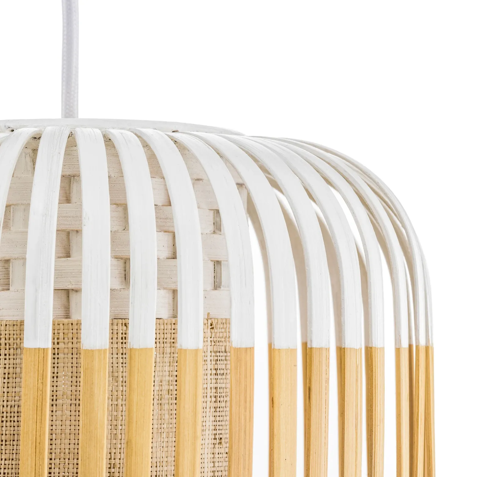 Lámpara colgante Forestier Bamboo XS, Ø 27 cm, blanca