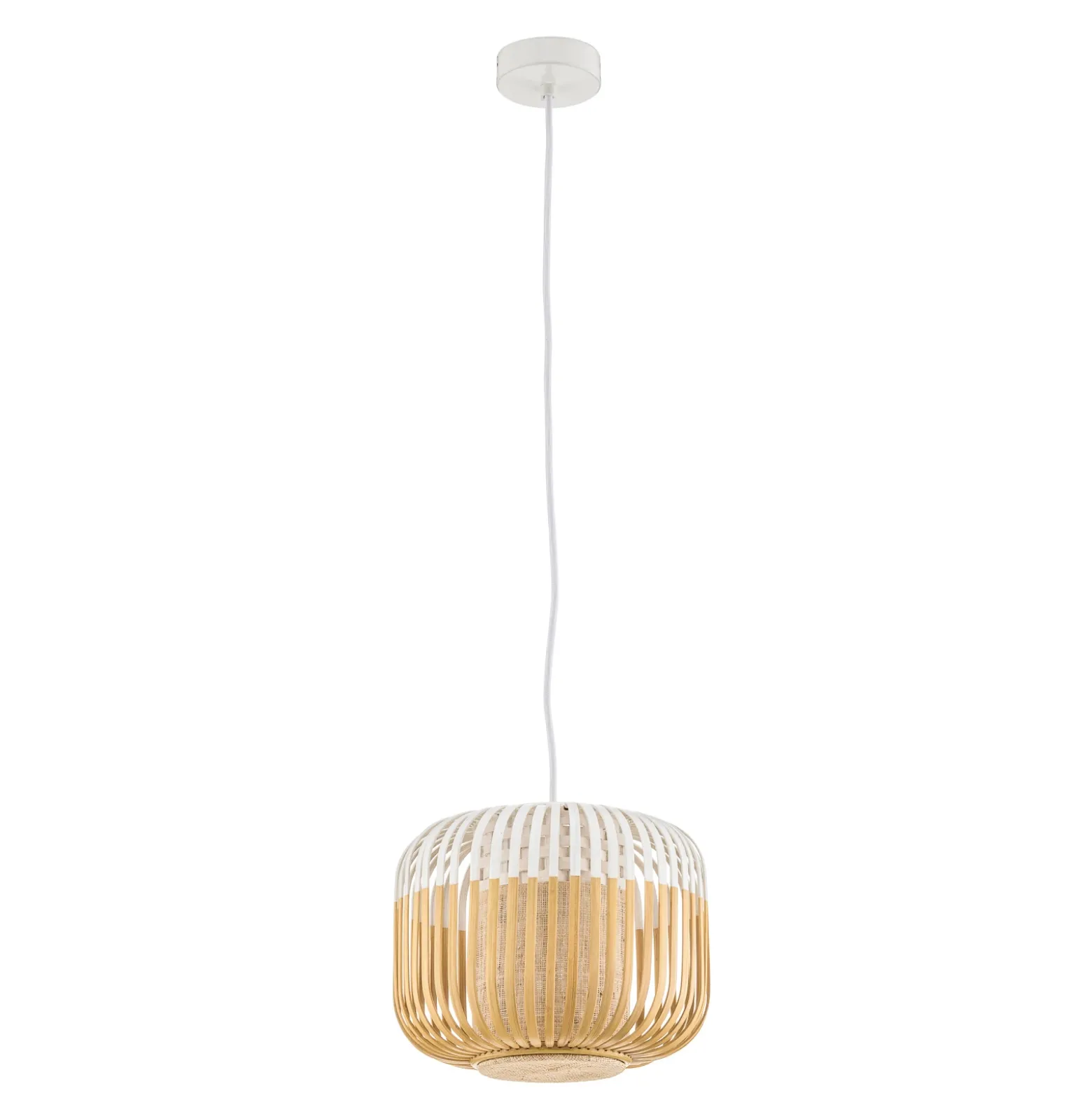Lámpara colgante Forestier Bamboo XS, Ø 27 cm, blanca