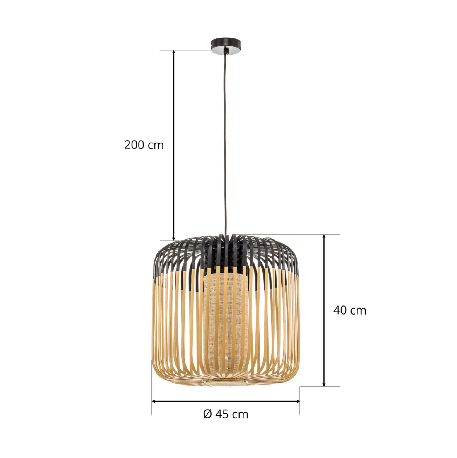 Lámpara colgante Forestier Bamboo M, Ø 45 cm, negro